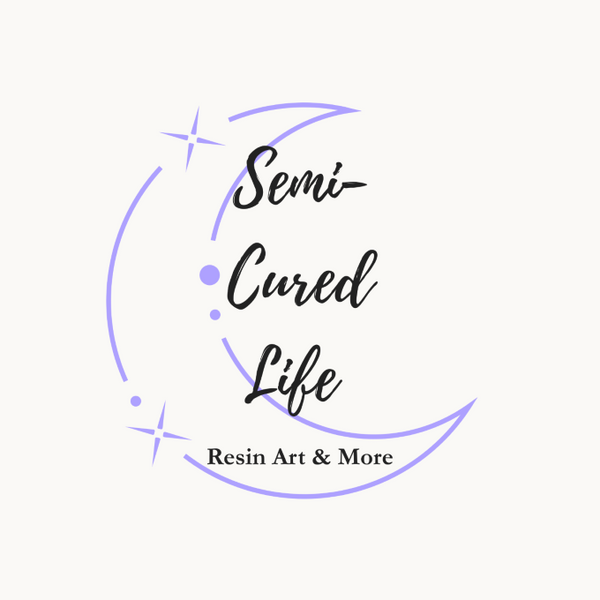 Logo for 'Semi-Cured Life' with decorative elements on a light purple background