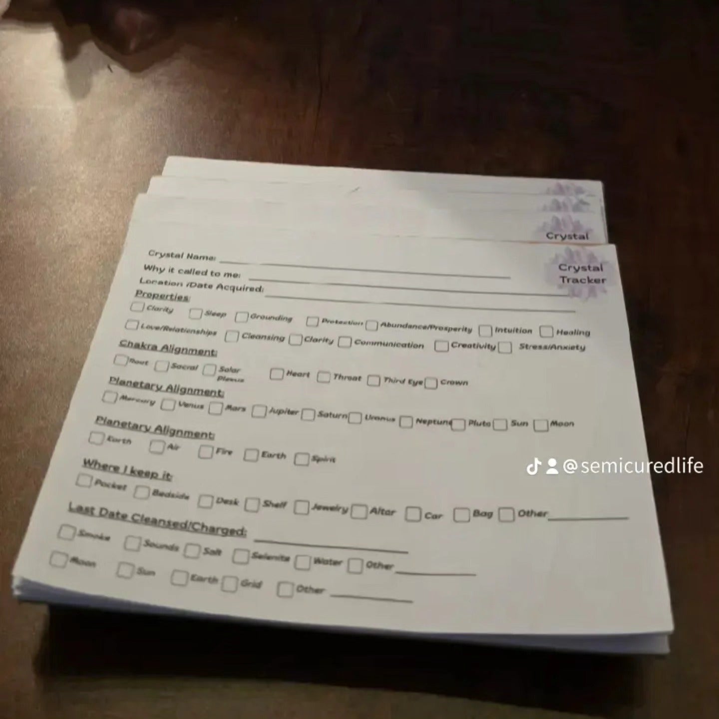 Crystal Tracker Notepad | Witchy Stationery | Handmade by Semi-Cured Life